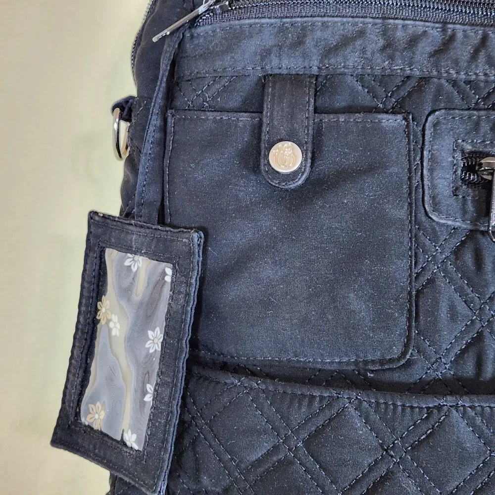 Vera Bradley Quilted Laptop‎ Messenger Bag Black solid minimalist pockets